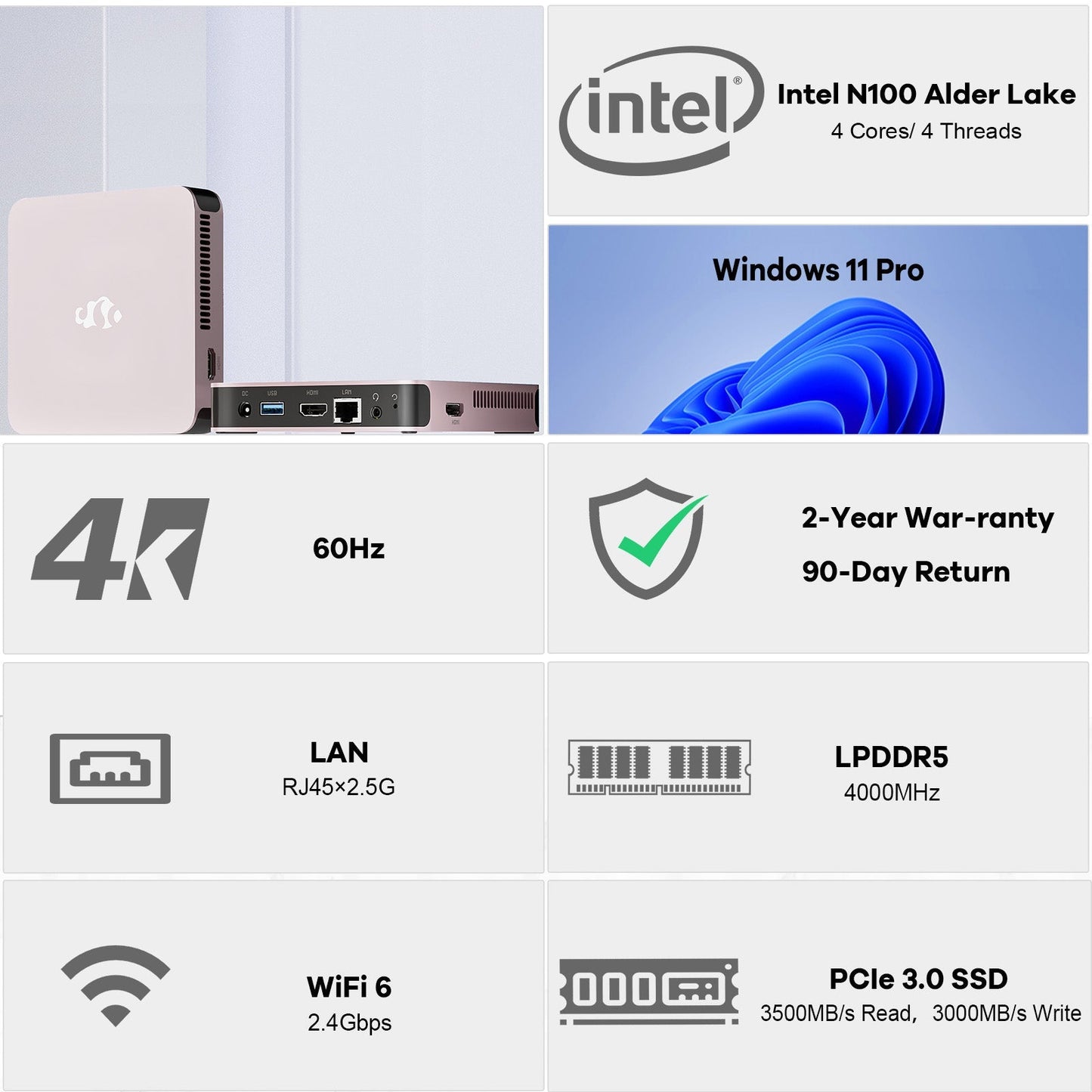 HESVAP Minipc DNB1 (In Metal) Intel N100 Processor for Home and School 16GB - 512GB - Pink