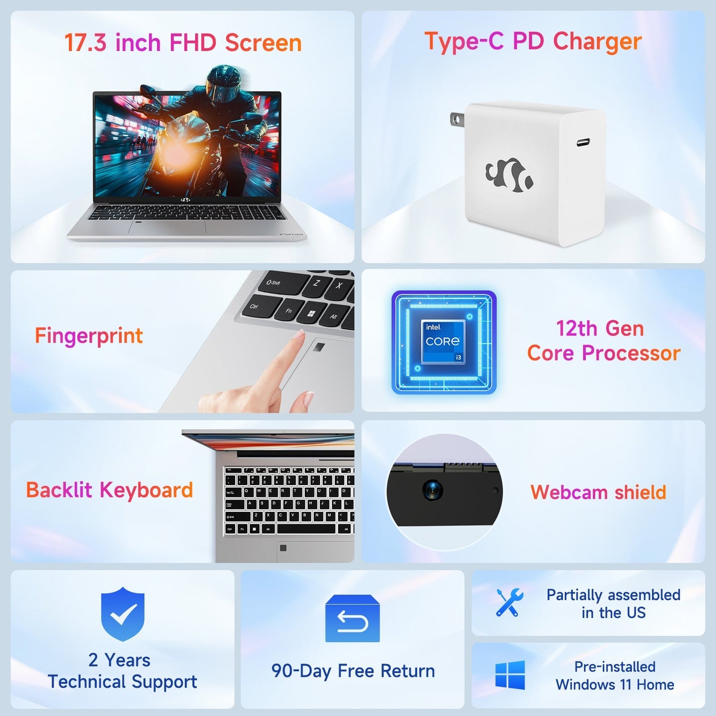HESVAP 17.3 FHD N171 I3-1215U Laptop for Student and Business-32GB-Silver-1TB