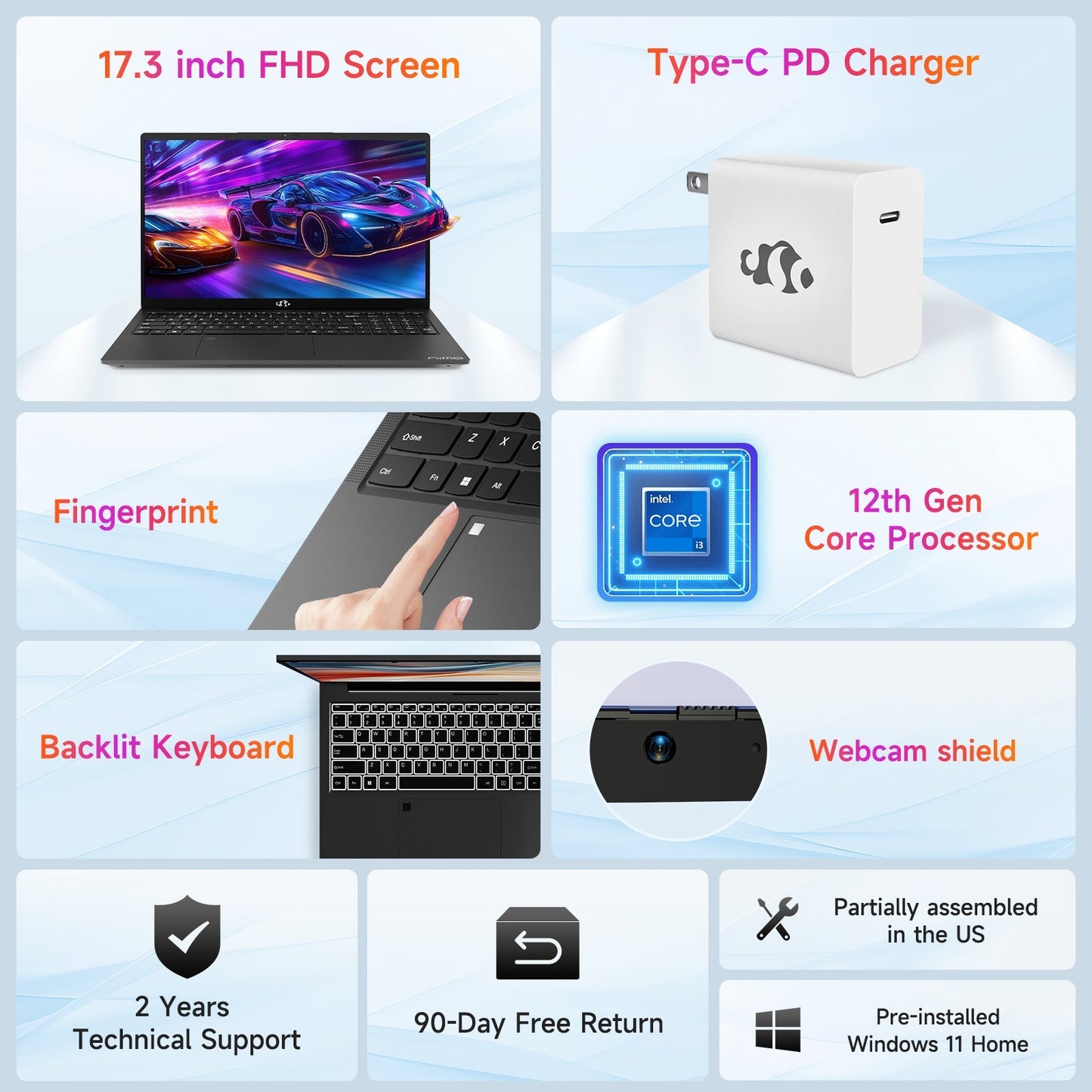HESVAP 17.3 FHD N171 I3-1215U Laptop for Student and Business-32GB-Gray-2TB