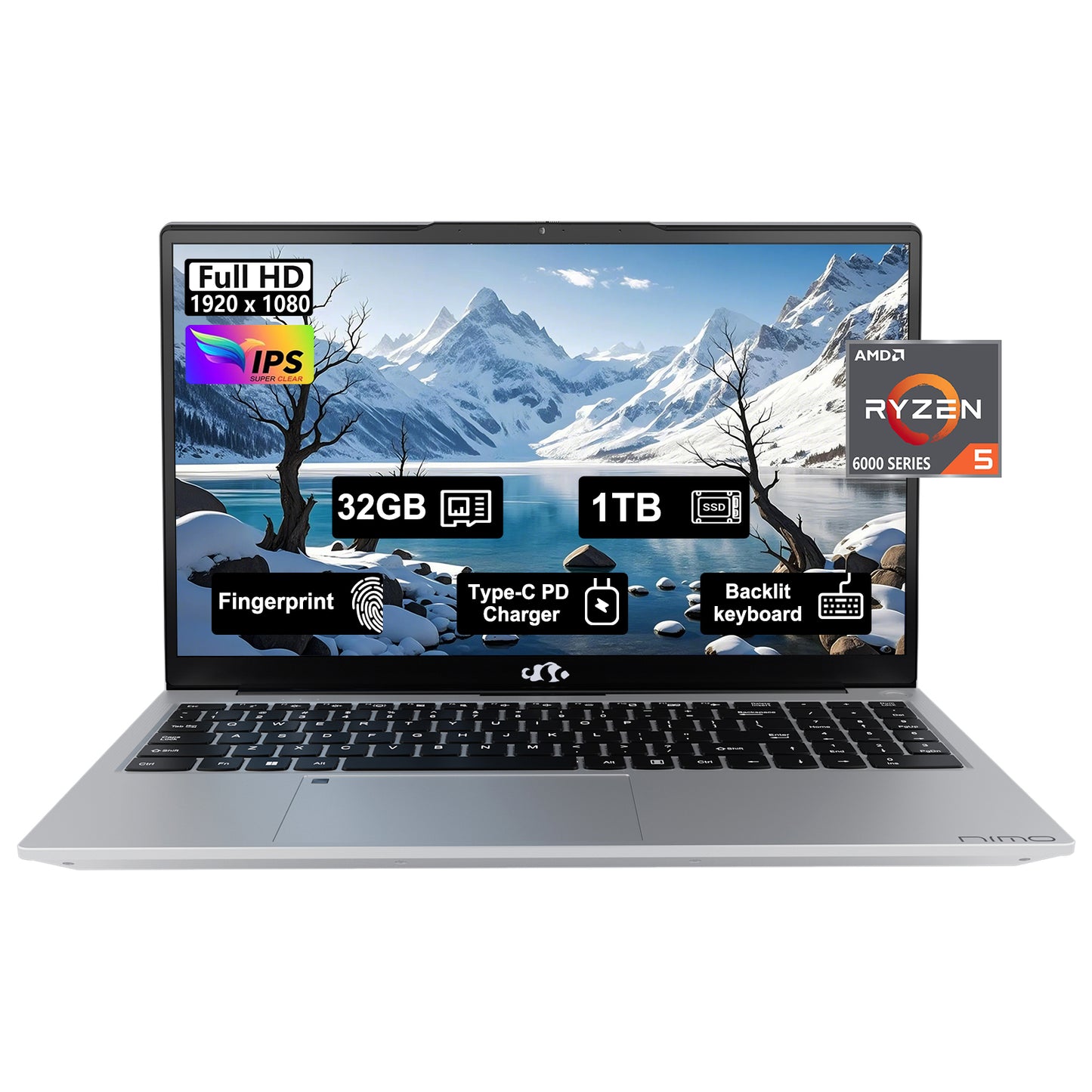 HESVAP 15.6 N153 FHD R5 6600H Laptop-Silver-1TB