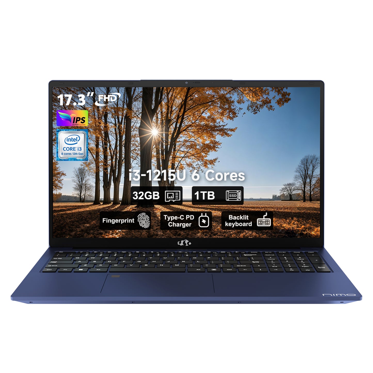 HESVAP 17.3 FHD N171 I3-1215U Laptop for Student and Business-32GB-Blue-1TB