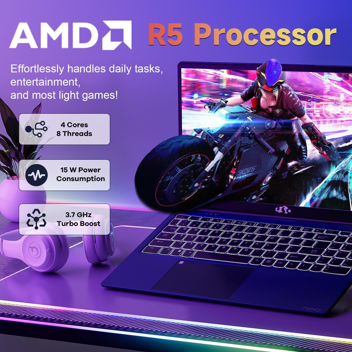 HESVAP 15.6 FHD N152 AMD R5 3500U | Fast Charger & Fingerprint Sensor Student Laptop-32GB-Blue