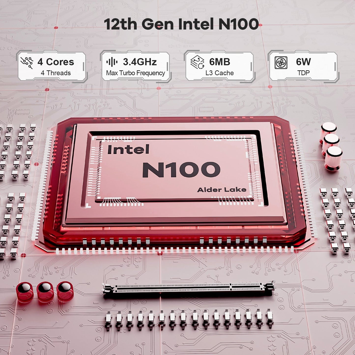 HESVAP Minipc DNB20 (In Macaron) Intel N100 Processor for Home and School - 4GB - 128GB - Pink