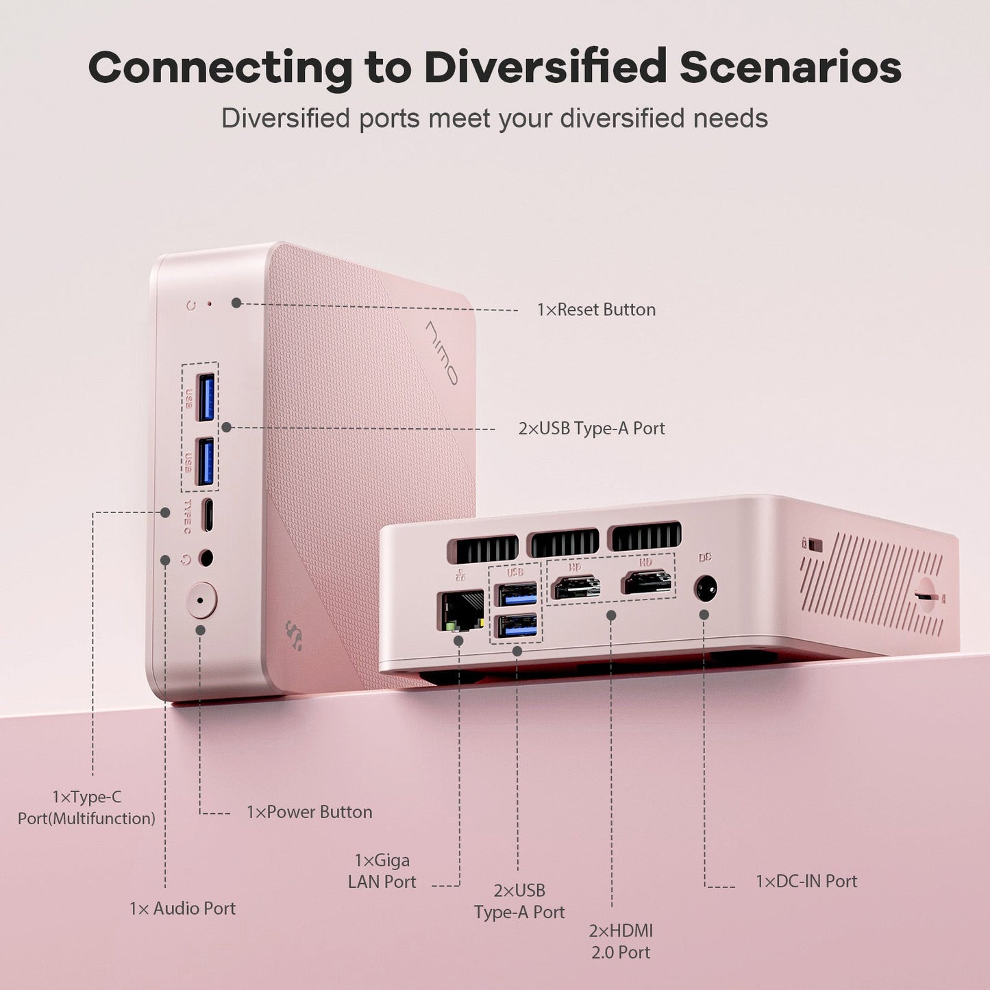 HESVAP Minipc DNB20 (In Macaron) Intel N100 Processor for Home and School - 8GB - 512GB - Pink