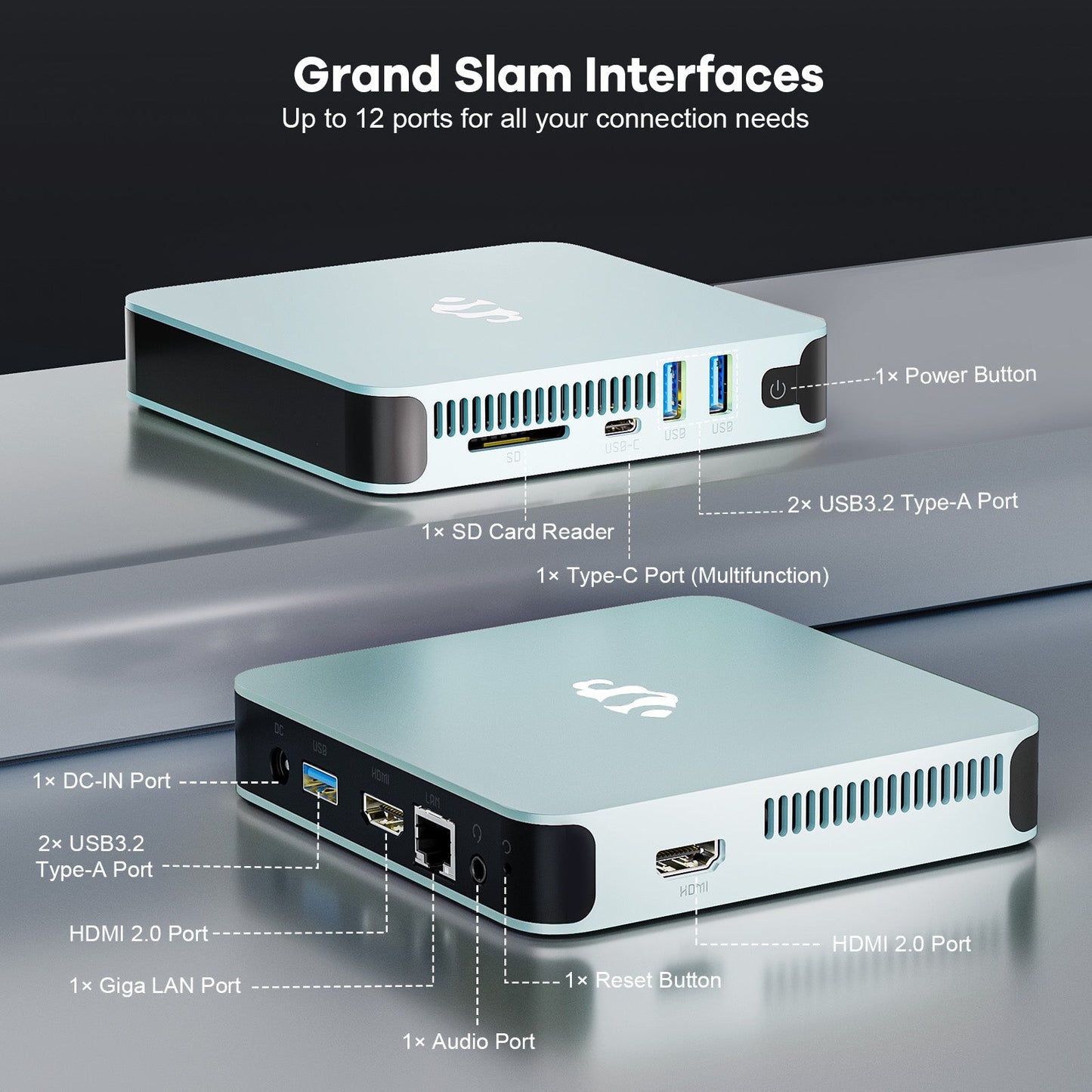 HESVAP Minipc DNB1 (In Metal) Intel N100 Processor for Home and School 16GB - 512GB - Blue