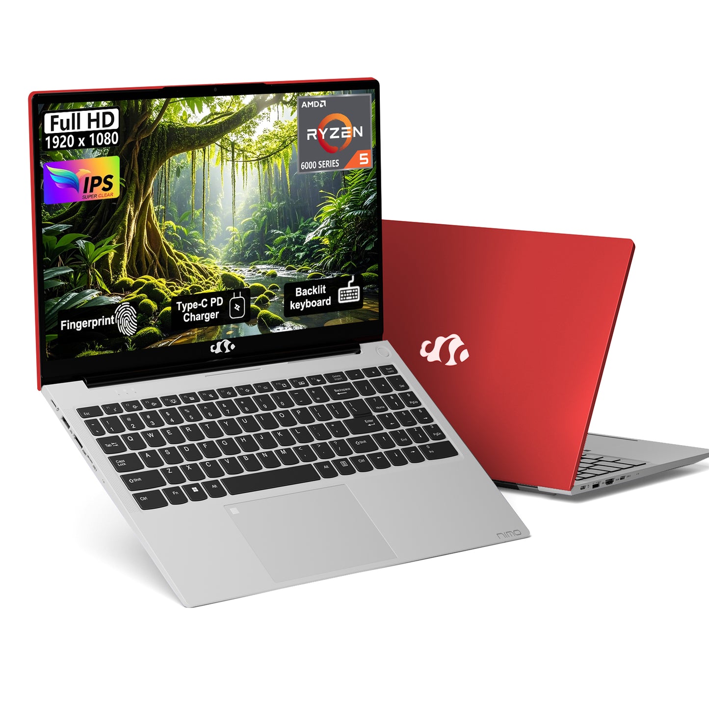 HESVAP 15.6 N153 FHD R5 6600H Laptop-Red-2TB-Windows 11 Pro