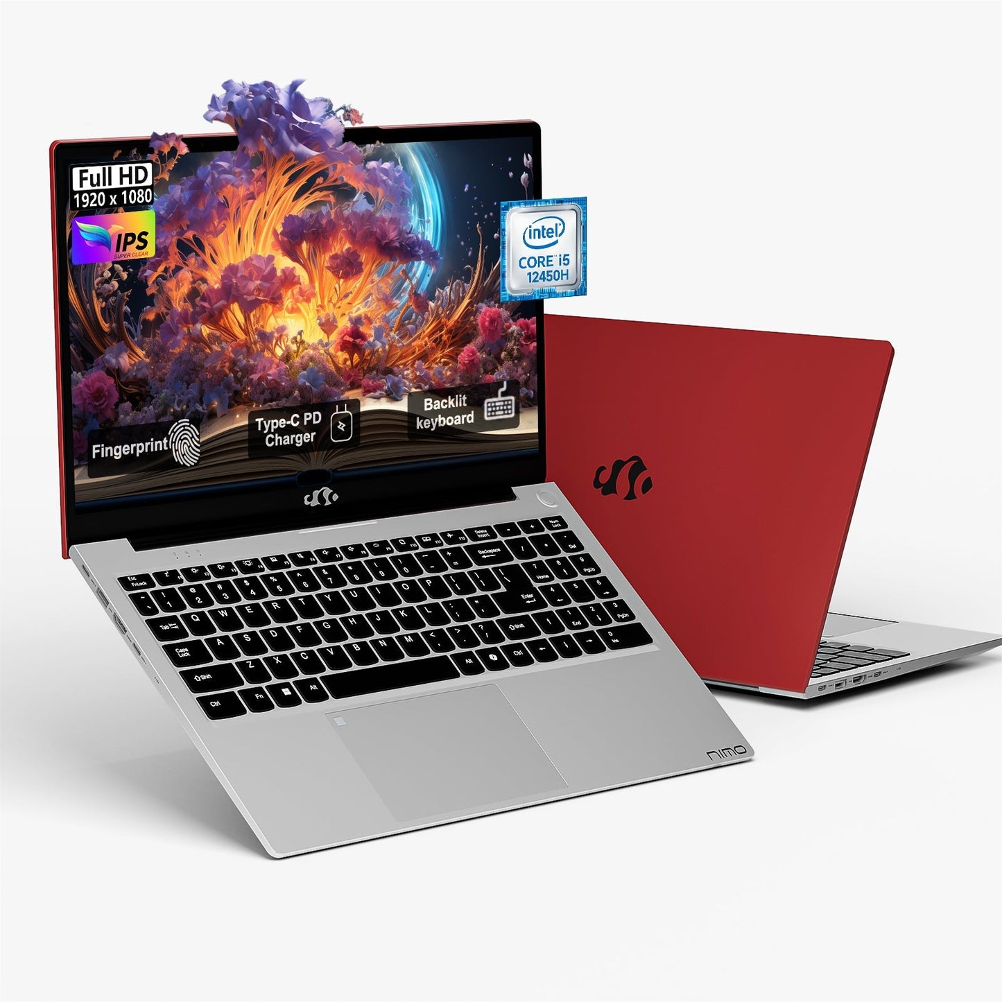 HESVAP 15.6 FHD N156 I5-12450H Laptop for Entertainment-Red-32GB-1TB