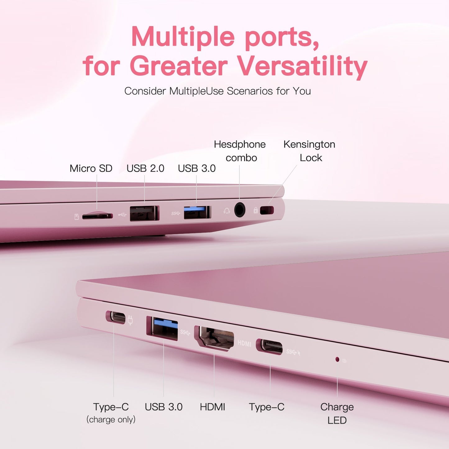 HESVAP 15.6" N151 FHD laptop for Home and School -16GB-Rose Gold