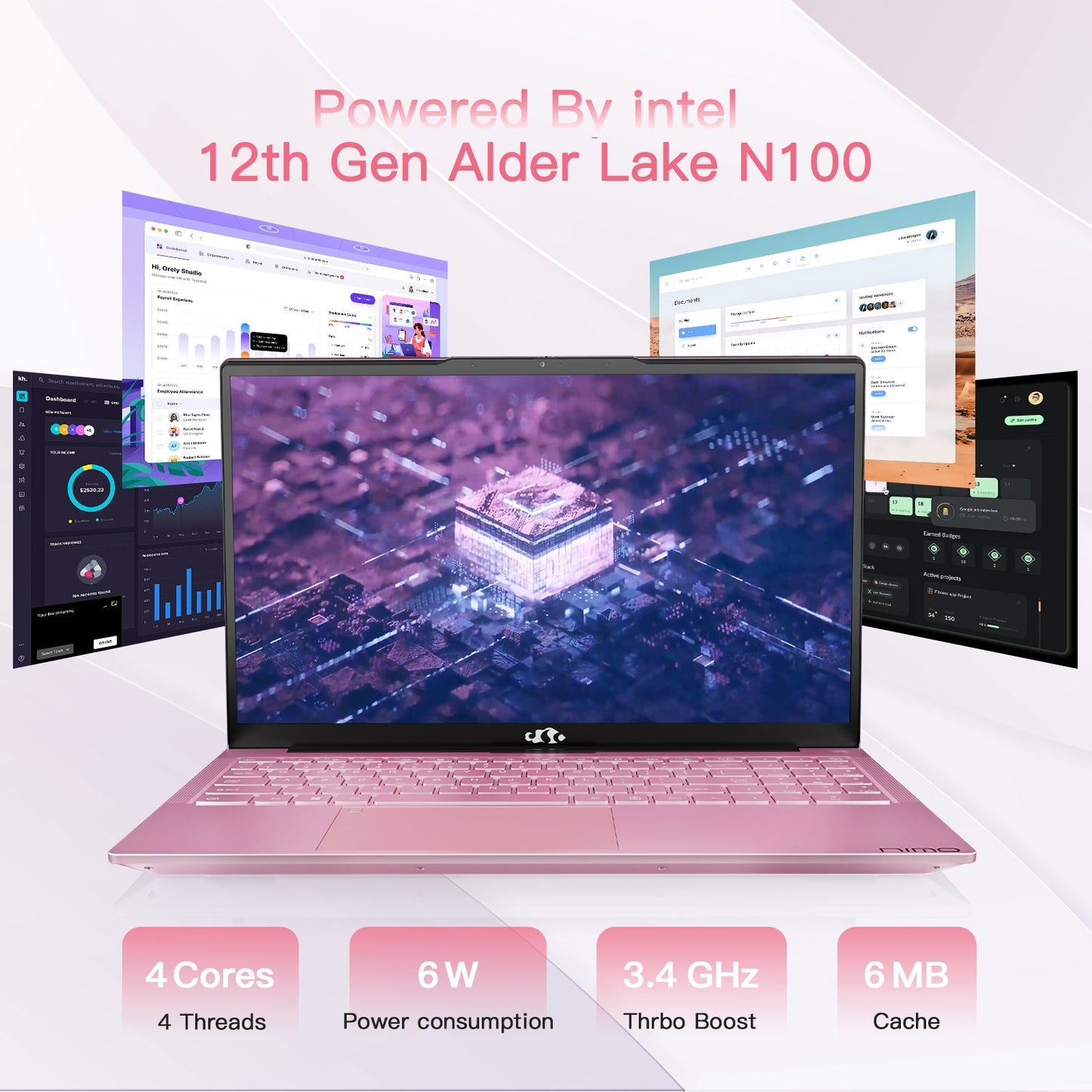 HESVAP 15.6" N151 FHD laptop for Home and School -16GB-Rose Gold