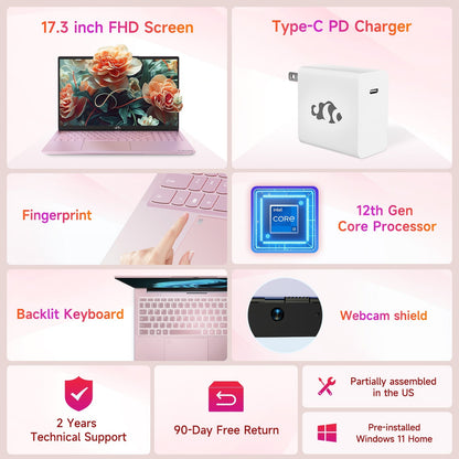 HESVAP 17.3 FHD N171 I3-1215U Laptop for Student and Business-32GB-Rose Gold-1TB
