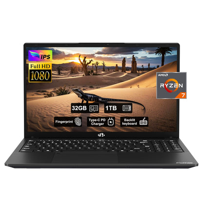 15.6'' R7 6800H FHD Business Gaming Laptop Computer-Black-32GB-1TB-Windows11 Pro