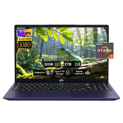 15.6'' R7 6800H FHD Business Gaming Laptop Computer-Blue-32GB-2TB -Window11 Pro