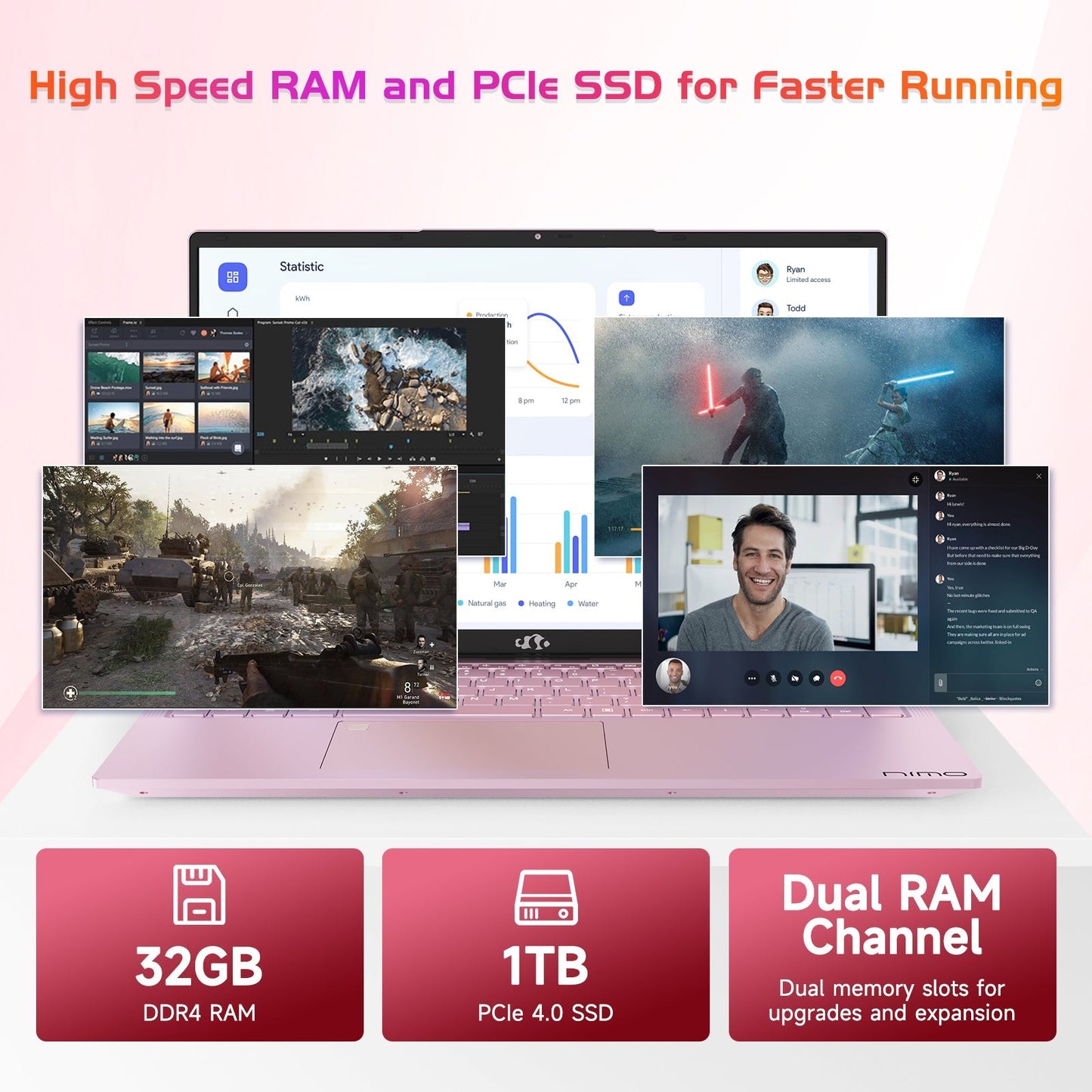 HESVAP 17.3 FHD N171 I3-1215U Laptop for Student and Business-32GB-Rose Gold-1TB