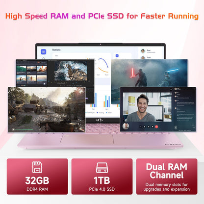 HESVAP 17.3 FHD N171 I3-1215U Laptop for Student and Business-32GB-Rose Gold-1TB